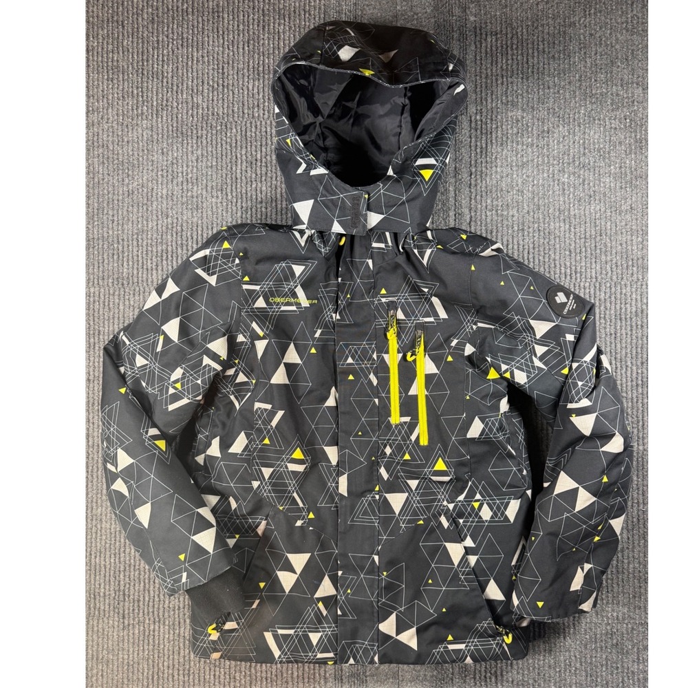 Obermeyer Teen Boys M 10-12 Ski Jacket Geometric Print Black Yellow Hooded